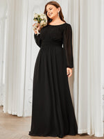 Rachel plus size boat neck full sleeve evening gown in black s26 Express NZ wide - Bay Bridal and Ball Gowns