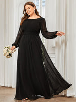 Rachel plus size boat neck full sleeve evening gown in black s26 Express NZ wide - Bay Bridal and Ball Gowns