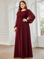 Rachel plus size boat neck full sleeve evening gown in burgundy Express NZ wide - Bay Bridal and Ball Gowns