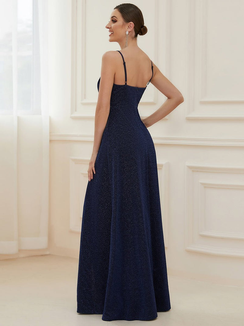 Raewyn sparkling ball gown with split in Navy Express NZ wide - Bay Bridal and Ball Gowns