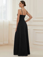 Raewyn thin strap sparkling ball gown with split in Black Express NZ wide - Bay Bridal and Ball Gowns