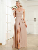 Raewyn thin strap sparkling ball gown with split in Blush s18 Express NZ wide - Bay Bridal and Ball Gowns