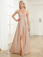 Raewyn thin strap sparkling ball gown with split in Blush s18 Express NZ wide - Bay Bridal and Ball Gowns