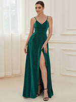 Raewyn thin strap sparkling ball gown with split in Emerald Express NZ wide - Bay Bridal and Ball Gowns