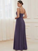 Raewyn thin strap sparkling ball gown with split in Purple Express NZ wide - Bay Bridal and Ball Gowns