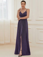 Raewyn thin strap sparkling ball gown with split in Purple s8 Express NZ wide - Bay Bridesmaid