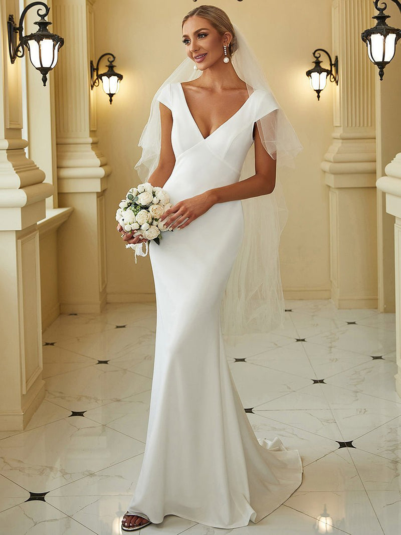 Rawiri cap sleeve fitted wedding gown in Ivory or Black - Bay Bridal and Ball Gowns