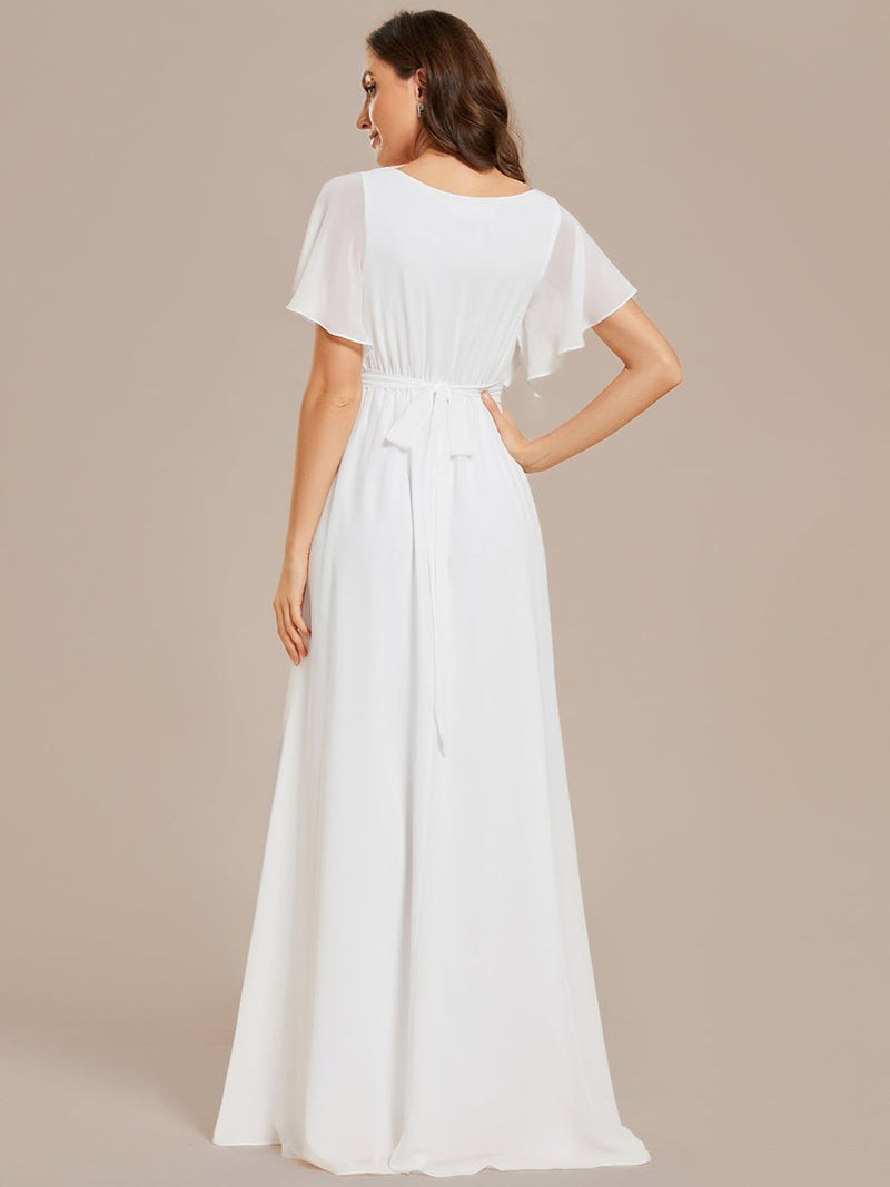 Reena Ivory chiffon wedding dress with sleeve and waist tie - Bay Bridal and Ball Gowns