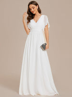 Reena Ivory chiffon wedding dress with sleeve Express NZ wide - Bay Bridal and Ball Gowns