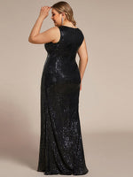 Rita black or silver sequin ball dress with split - Bay Bridal and Ball Gowns