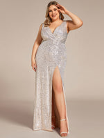 Rita black or silver sequin ball dress with split - Bay Bridal and Ball Gowns