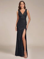 Rita Plus size black sequin ball dress with split s20-22 Express NZ wide - Bay Bridal and Ball Gowns
