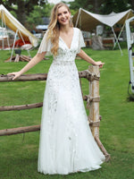 Sally tulle wedding dress with sequins in white/silver - Bay Bridal and Ball Gowns