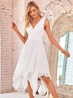Sandra chiffon pixie hem short wedding dress in ivory - Bay Bridal and Ball Gowns