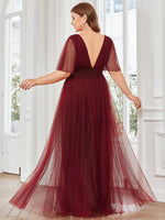 Sandy A-Line short sleeve tulle ball gown in burgundy s26 Express NZ wide - Bay Bridal and Ball Gowns