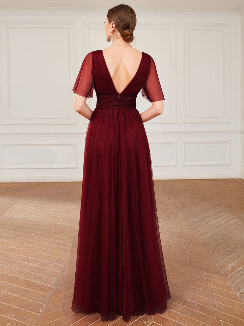 Sandy A-Line short sleeve tulle ball gown in burgundy s26 Express NZ wide - Bay Bridal and Ball Gowns