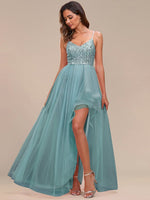 Sasha thin strap ball dress in dusky blue Express NZ wide - Bay Bridal and Ball Gowns
