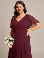 Sharana burgundy sleeved hi low bridesmaid dress Express NZ wide - Bay Bridal and Ball Gowns