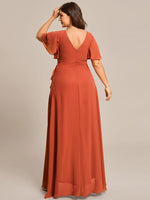 Sharana burnt orange sleeved hi low bridesmaid dress s20-22 Express NZ wide - Bay Bridal and Ball Gowns
