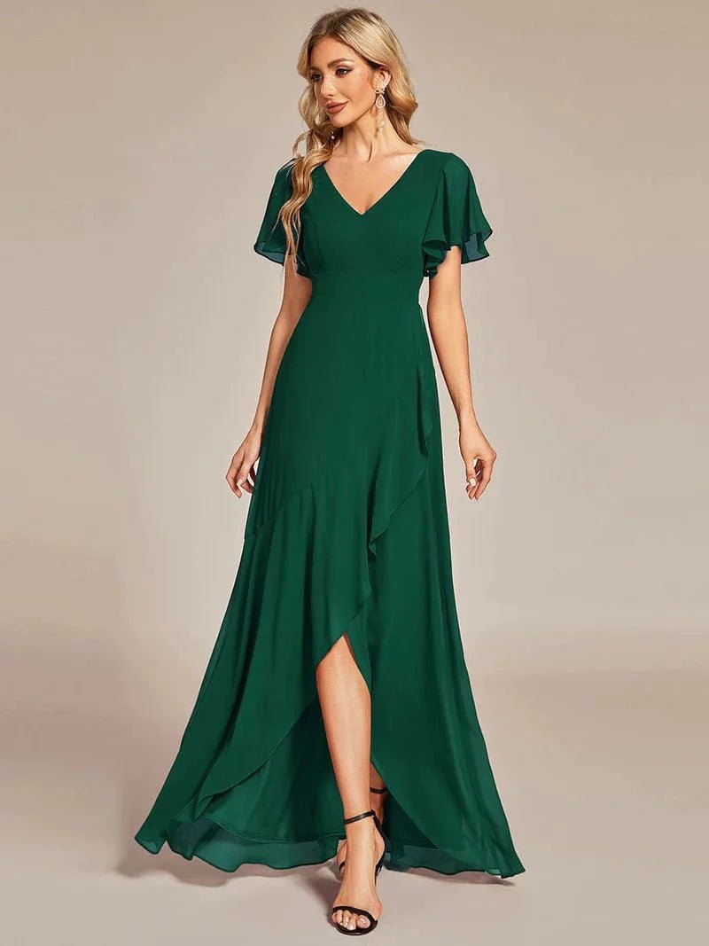 Sharana emerald sleeved dress in chiffon s10 Express NZ wide - Bay Bridal and Ball Gowns