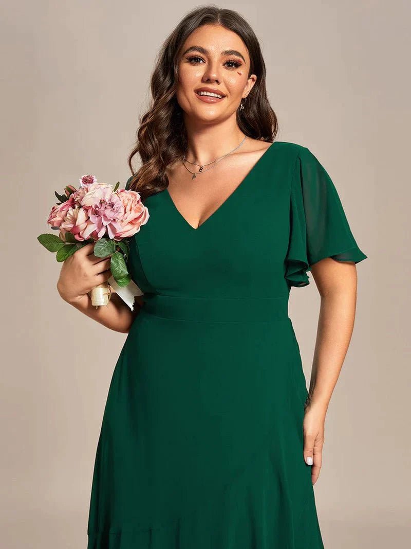 Sharana emerald sleeved dress in chiffon s10 Express NZ wide - Bay Bridal and Ball Gowns