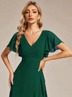 Sharana emerald sleeved dress in chiffon s10 Express NZ wide - Bay Bridal and Ball Gowns