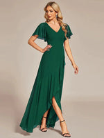 Sharana emerald sleeved dress in chiffon s10 Express NZ wide - Bay Bridal and Ball Gowns