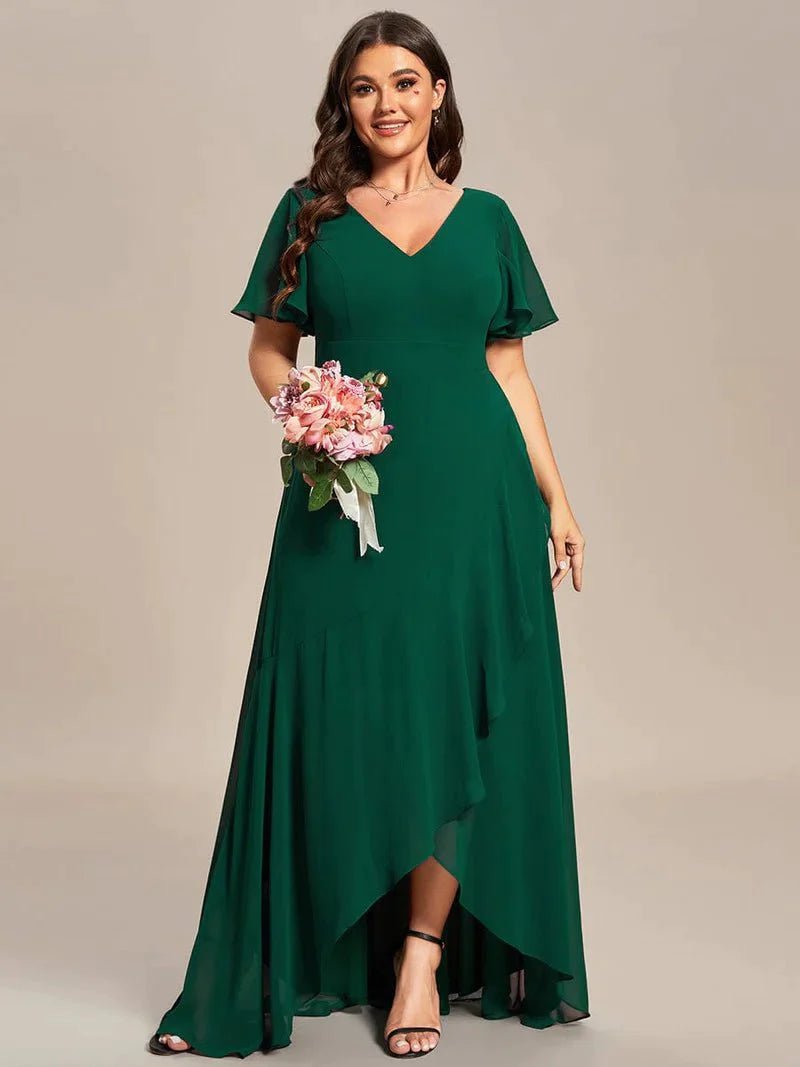Sharana emerald sleeved dress in chiffon s10 Express NZ wide - Bay Bridal and Ball Gowns
