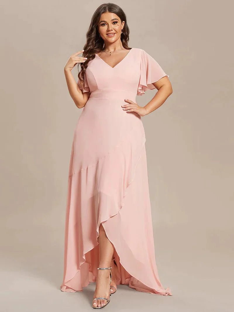 Sharana light pink sleeved hi low dress s14-16 Express NZ wide - Bay Bridal and Ball Gowns