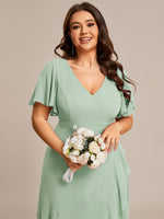 Sharana light sage sleeved hi low dress s16-18 Express NZ wide - Bay Bridal and Ball Gowns