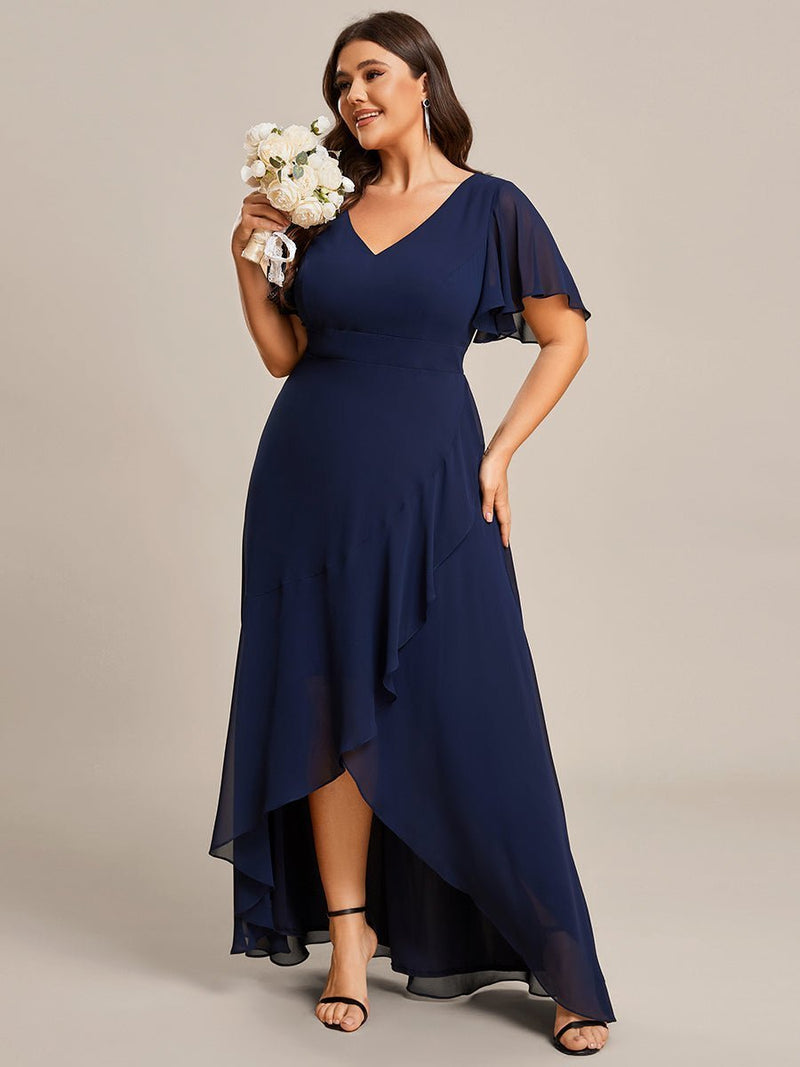 Sharana sleeved hi low bridesmaid dress in navy Express NZ wide - Bay Bridal and Ball Gowns