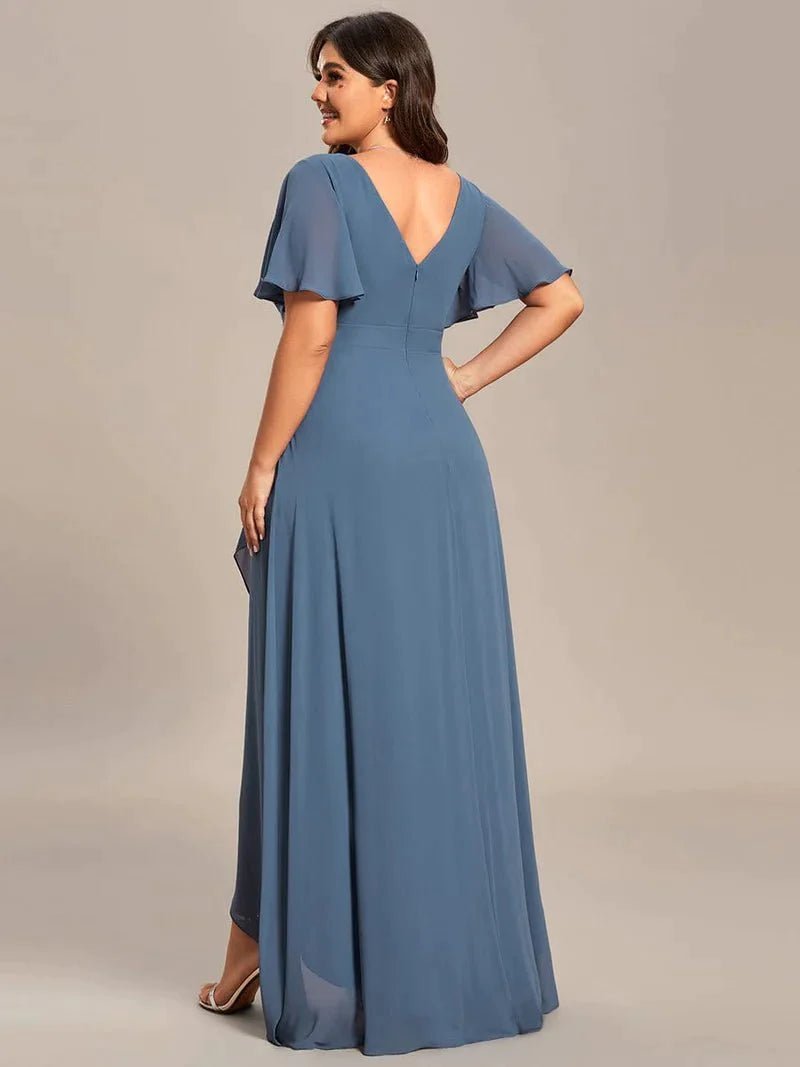 Sharana sleeved hi low dress in chiffon dusky navy size 16-18 Express NZ wide - Bay Bridal and Ball Gowns