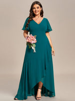 Sharana sleeved hi low dress in chiffon dusky navy size 16-18 Express NZ wide - Bay Bridal and Ball Gowns