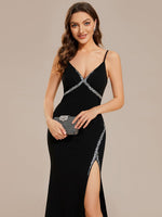 Sharee thin strap ball dress with side slit and bling - Bay Bridal and Ball Gowns