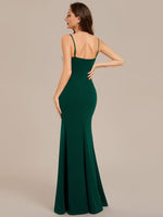 Sharee thin strap ball dress with side slit in Emerald s8 Express NZ wide - Bay Bridal and Ball Gowns