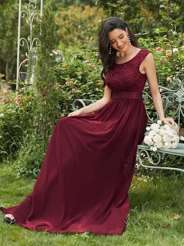 Sherrine round neckline dress in burgundy Express NZ wide - Bay Bridal and Ball Gowns