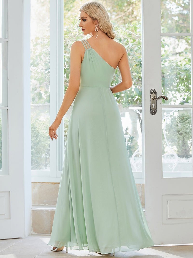 Sisalee light sage one shoulder chiffon s14 bridesmaid dress - Bay Bridal and Ball Gowns