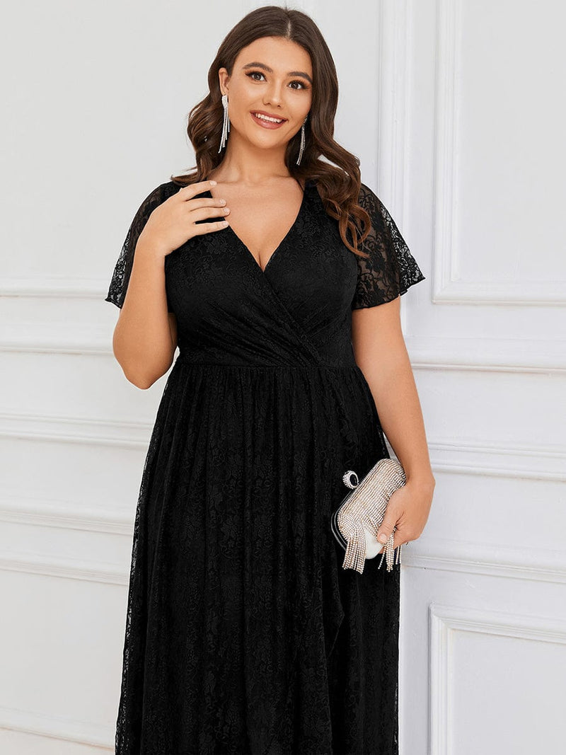 Steph high low lace evening gown with sleeve Black s20 Express NZ wide - Bay Bridal and Ball Gowns