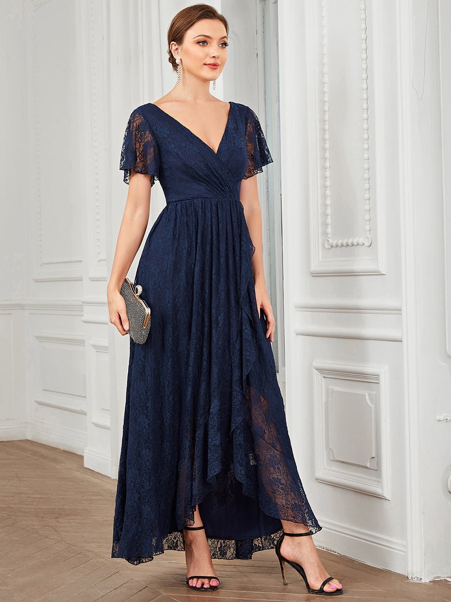Steph lace mother of the bride gown with sleeve in navy Express NZ wide - Bay Bridal and Ball Gowns