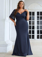 Suzanne lace sleeve v neck evening ball dress Black Express NZ wide - Bay Bridal and Ball Gowns