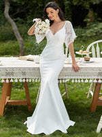 Suzanne lace sleeve v neck wedding ball dress in Ivory - Bay Bridal and Ball Gowns