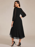 Tammy black long sleeved midi high low dress s16 Express NZ wide - Bay Bridal and Ball Gowns