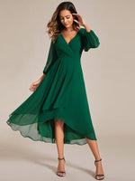 Tammy emerald green long sleeved chiffon dress s14 Express NZ wide - Bay Bridal and Ball Gowns