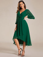 Tammy emerald green long sleeved chiffon dress s14 Express NZ wide - Bay Bridal and Ball Gowns