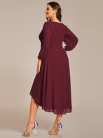 Tammy long sleeved burgundy midi high low dress s14 Express NZ wide - Bay Bridal and Ball Gowns