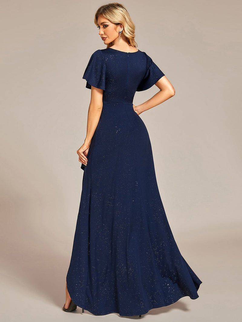 Tams navy sparkling dress with sleeve Express NZ wide - Bay Bridal and Ball Gowns