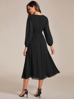 Tari knee length regular and plus size long sleeve chiffon dress - Bay Bridal and Ball Gowns