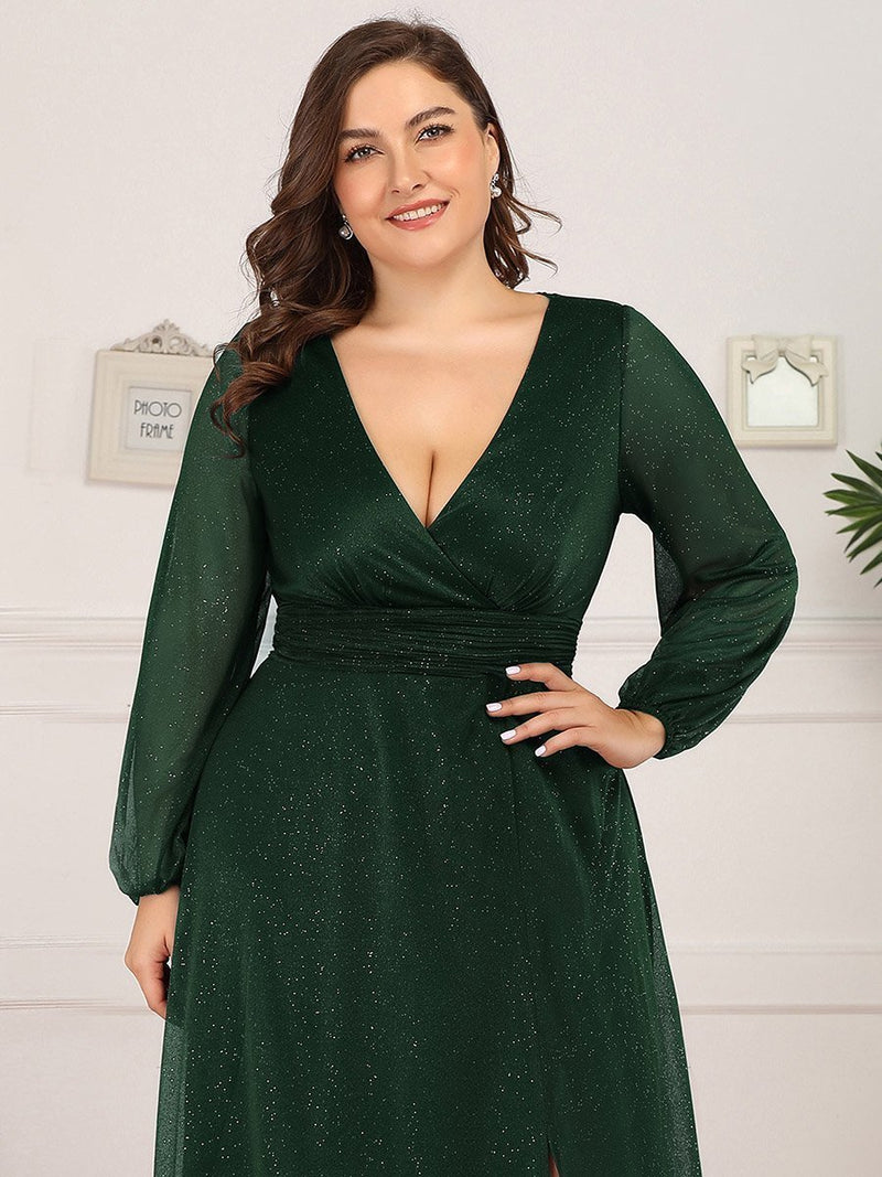 Teresa ever green sleeved v neck evening dress s20 Express NZ wide - Bay Bridal and Ball Gowns