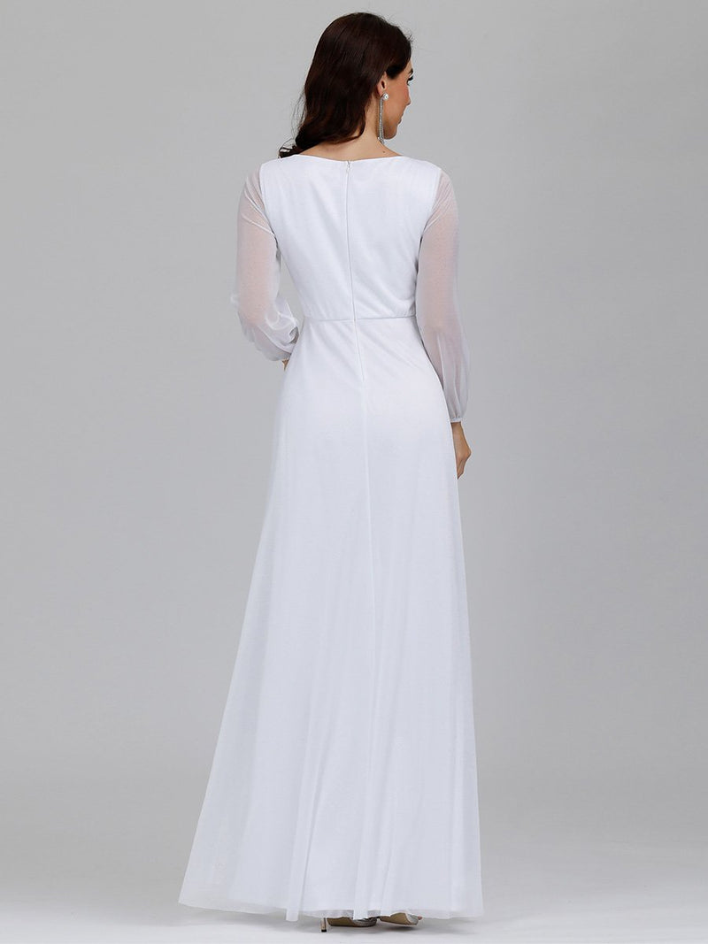 Teresa sleeved v neck with side split wedding dress in white s16 Express nz wide - Bay Bridal and Ball Gowns