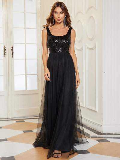 Terry sequin tulle ball dress in black Express NZ wide - Bay Bridal and Ball Gowns